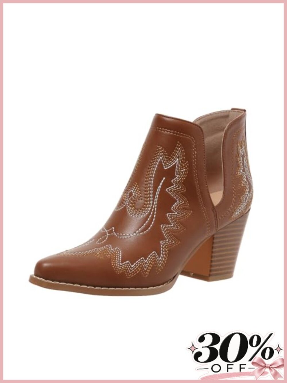 Western Cowboy Ankle Boots Pointed Toe Chunky Block Heel Slip-On